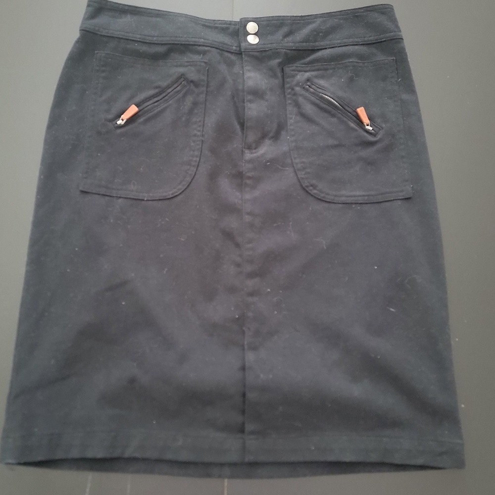 Lauren Ralph Lauren Black Cotton Stretch Pencil Skirt Utility Pockets Size 12
